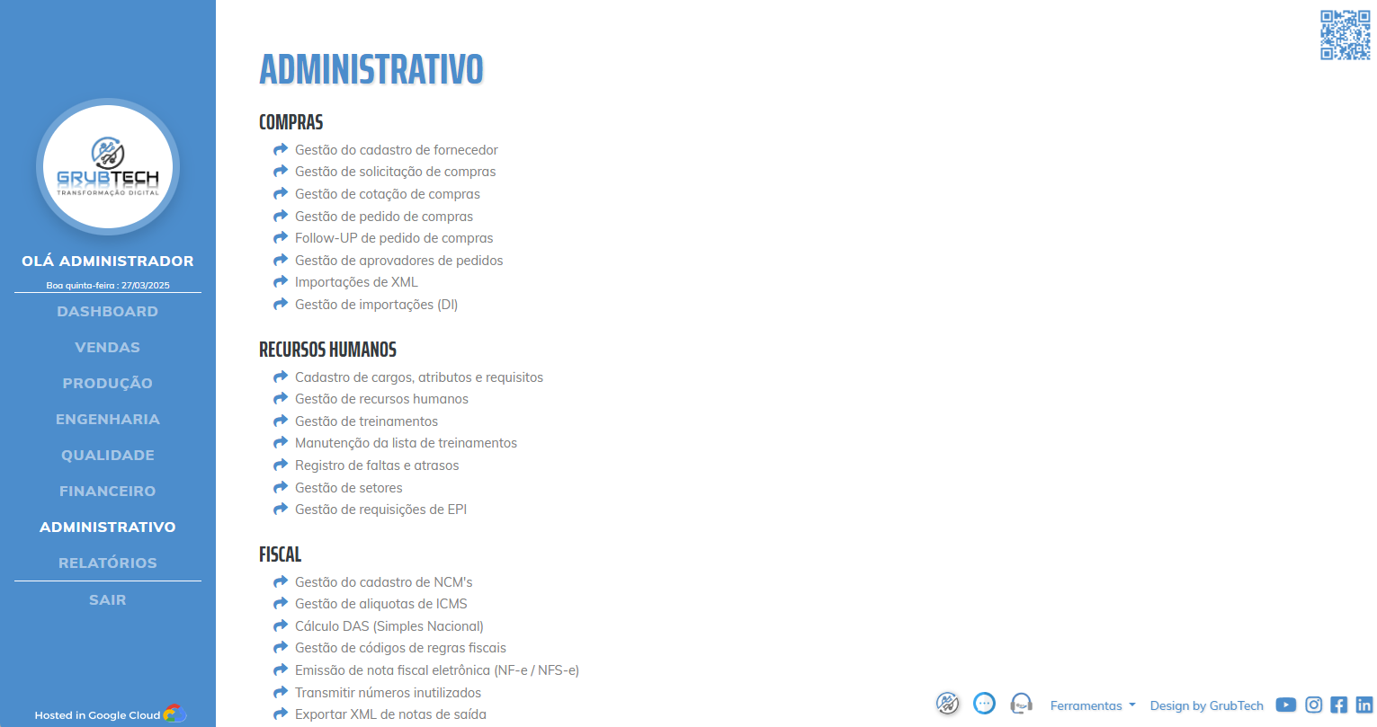 Módulo Administrativo do Incloud ERP