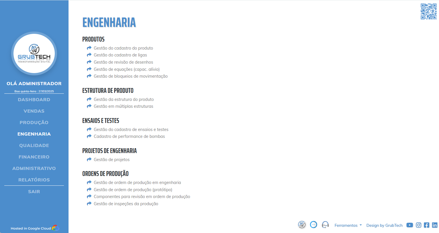 Módulo de Engenharia do Incloud ERP