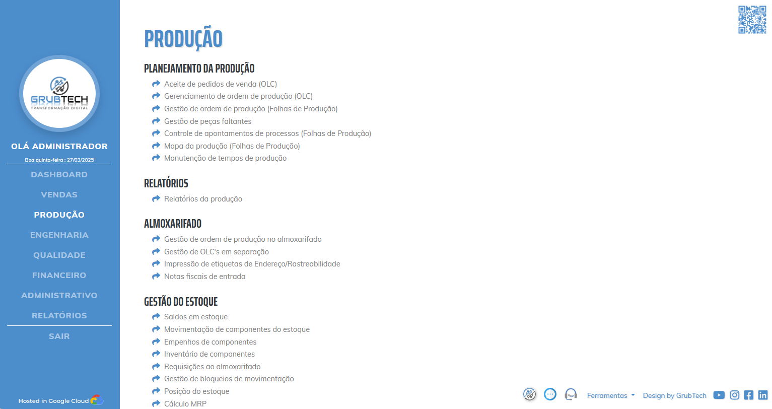 Módulo de Produção do Incloud ERP